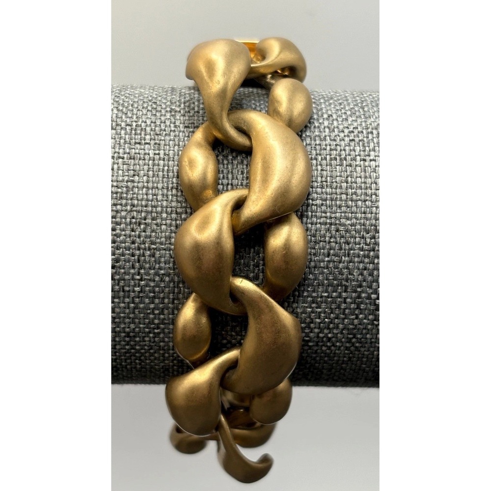 J Crew Wide Chunky Curb Link Bracelet Matte Finish Statement Gold Tone 7.5"